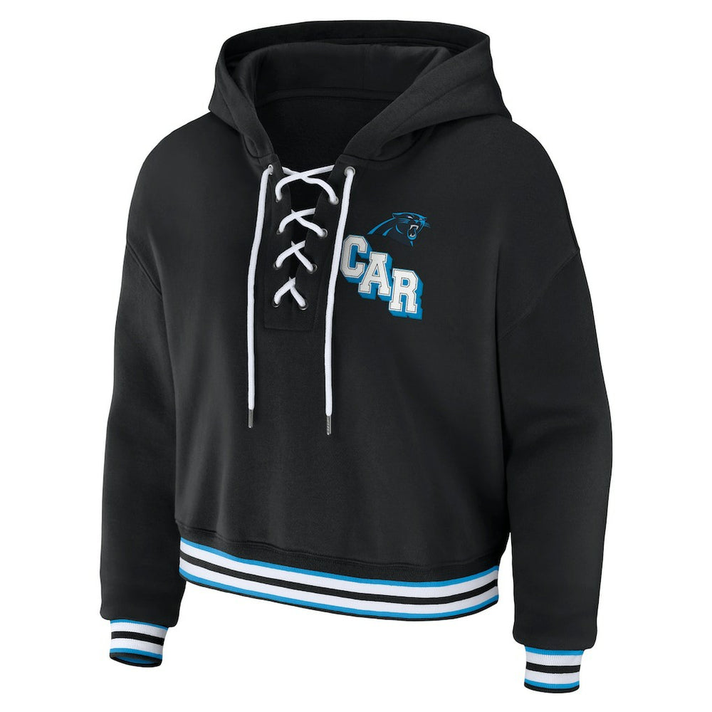 Carolina Panthers WEAR by Erin Andrews Women's Lace-Up Pullover Hoodie Black - NFL