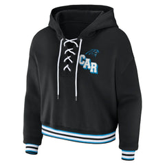 Carolina Panthers WEAR by Erin Andrews Women's Lace-Up Pullover Hoodie Black - NFL