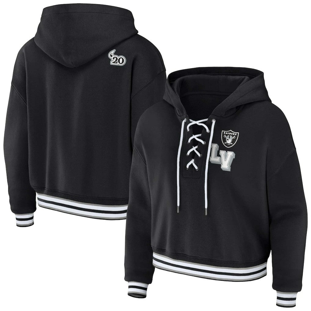 Las Vegas Raiders WEAR by Erin Andrews Women's Lace-Up Pullover Hoodie Black - NFL