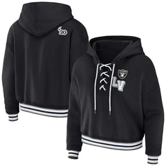 Las Vegas Raiders WEAR by Erin Andrews Women's Lace-Up Pullover Hoodie Black - NFL