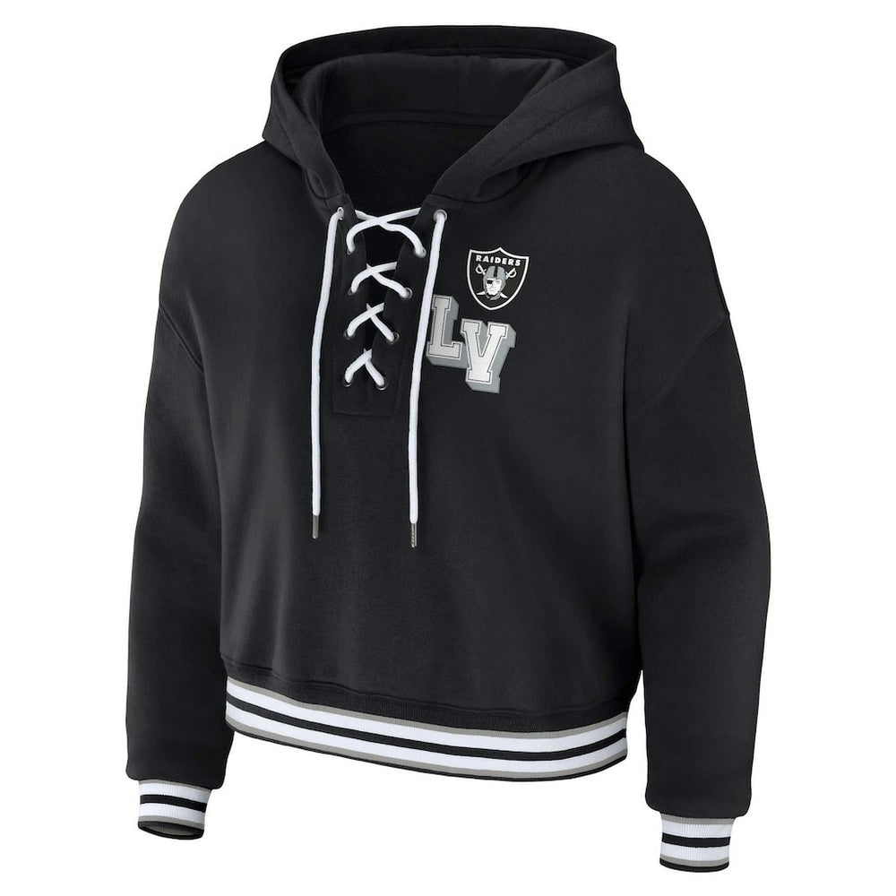 Las Vegas Raiders WEAR by Erin Andrews Women's Lace-Up Pullover Hoodie Black - NFL
