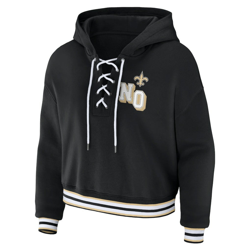 New Orleans Saints WEAR by Erin Andrews Women's Lace-Up Pullover Hoodie Black - NFL