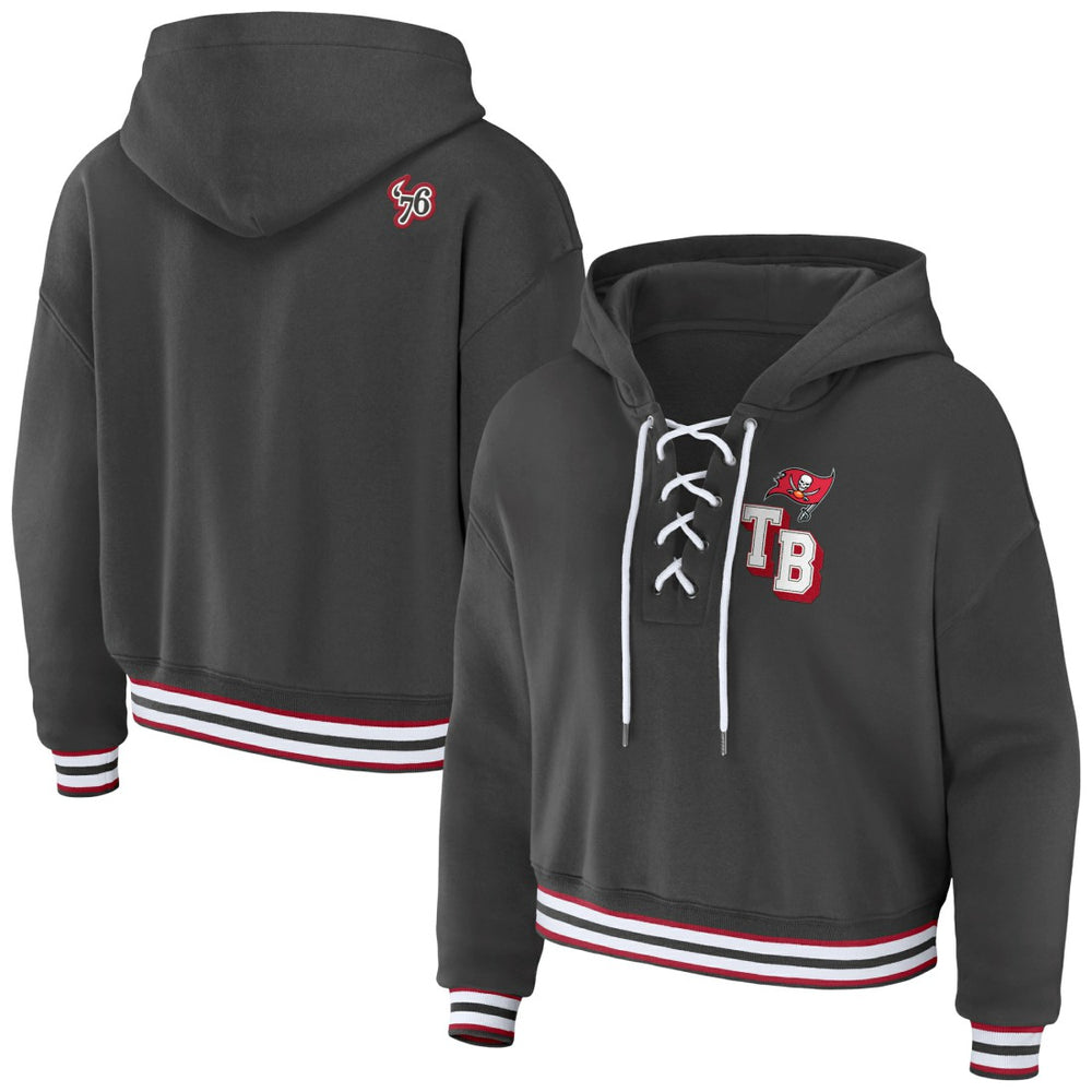 Tampa Bay Buccaneers WEAR by Erin Andrews Women's Lace-Up Pullover Hoodie Pewter - NFL