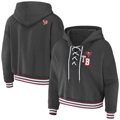 Tampa Bay Buccaneers WEAR by Erin Andrews Women's Lace-Up Pullover Hoodie Pewter - NFL