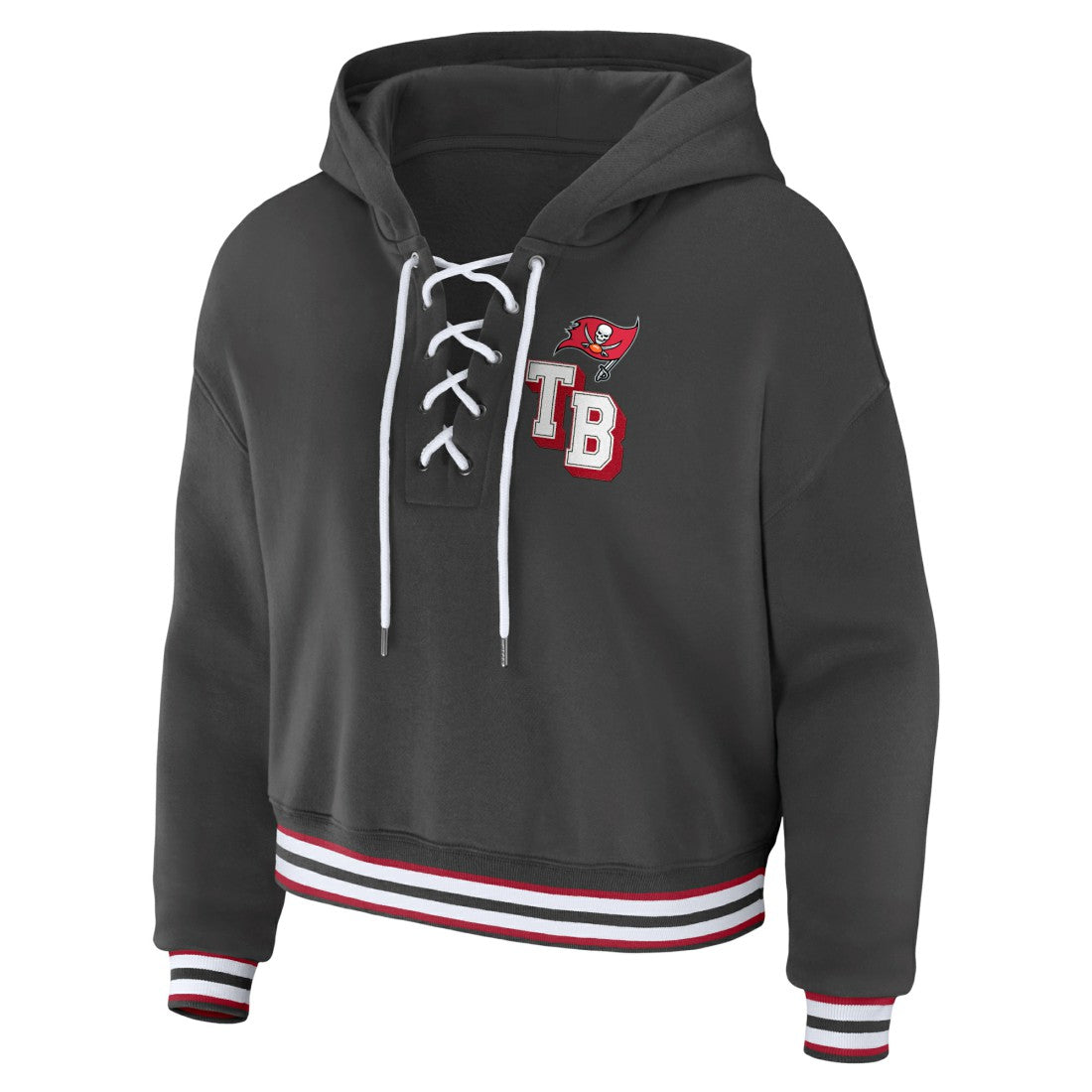 Tampa Bay Buccaneers WEAR by Erin Andrews Women's Lace-Up Pullover Hoodie Pewter - NFL