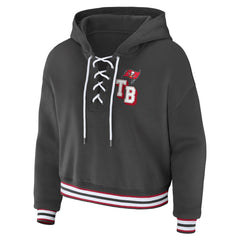 Tampa Bay Buccaneers WEAR by Erin Andrews Women's Lace-Up Pullover Hoodie Pewter - NFL
