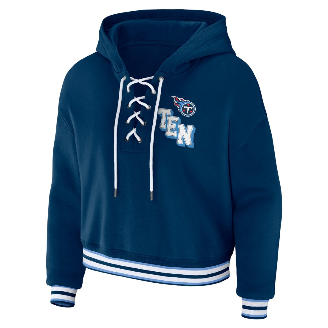 Tennessee Titans WEAR by Erin Andrews Women's Lace-Up Pullover Hoodie Navy - NFL