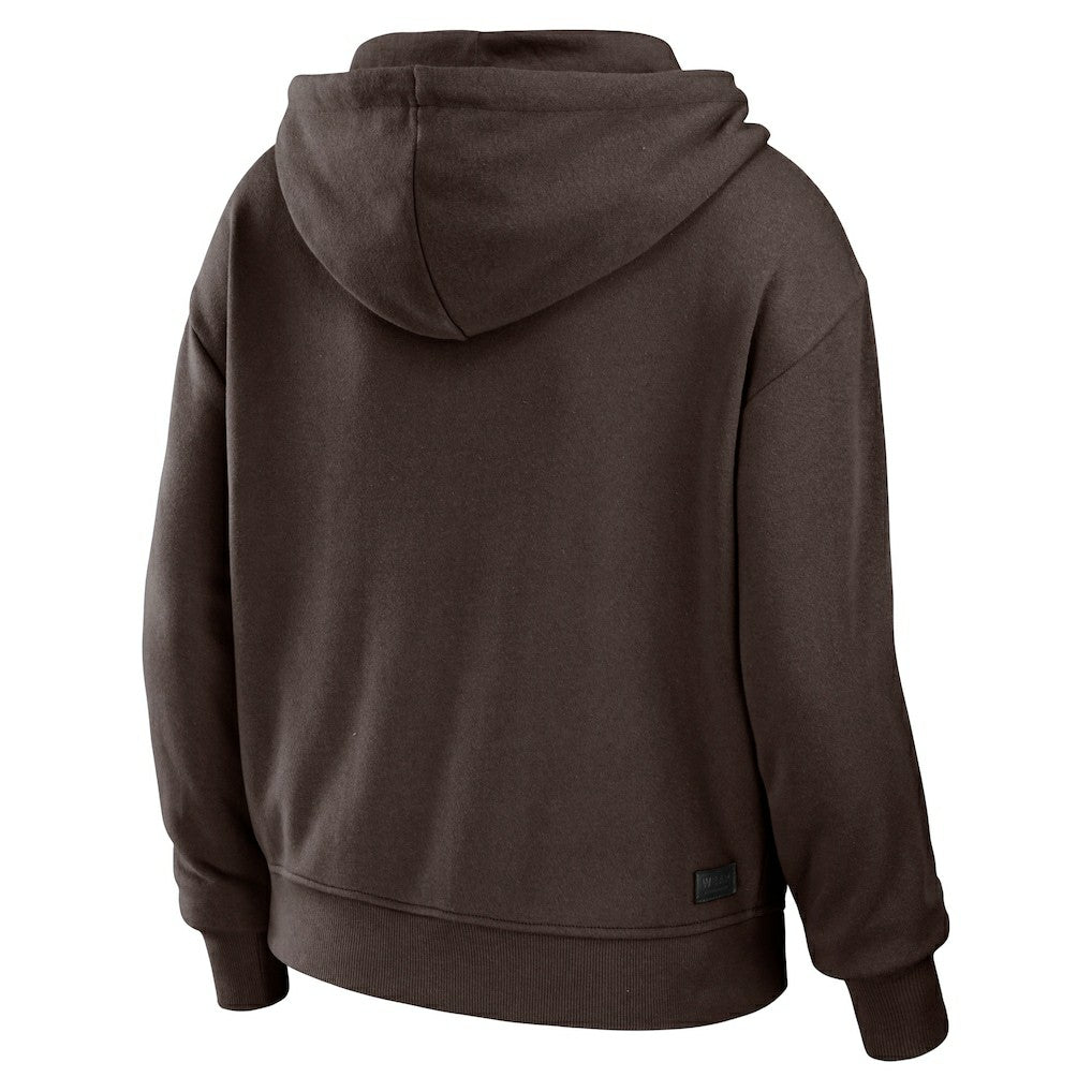 Cleveland Browns WEAR by Erin Andrews Women's Color Block Light Weight Modest Crop Full-Zip Hoodie Brown/White - NFL