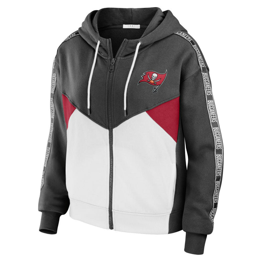 Tampa Bay Buccaneers WEAR by Erin Andrews Women's Color Block Light Weight Modest Crop Full-Zip Hoodie Pewter/White - NFL