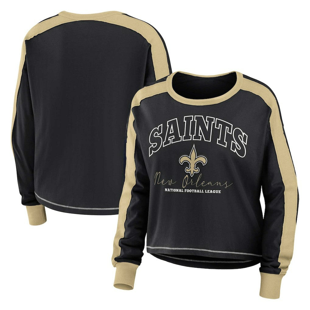 New Orleans Saints WEAR by Erin Andrews Women's Plus Size Colorblock Long Sleeve T-Shirt Black - NFL