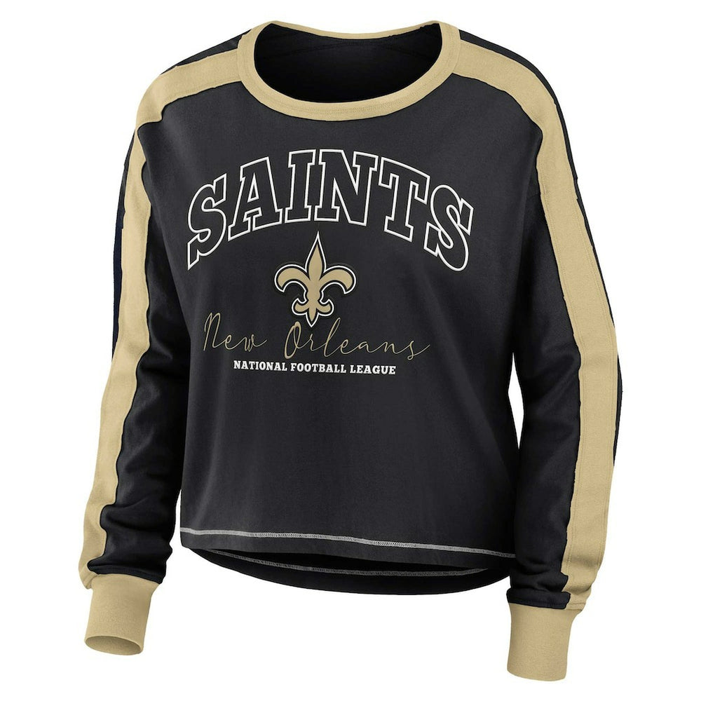 New Orleans Saints WEAR by Erin Andrews Women's Plus Size Colorblock Long Sleeve T-Shirt Black - NFL