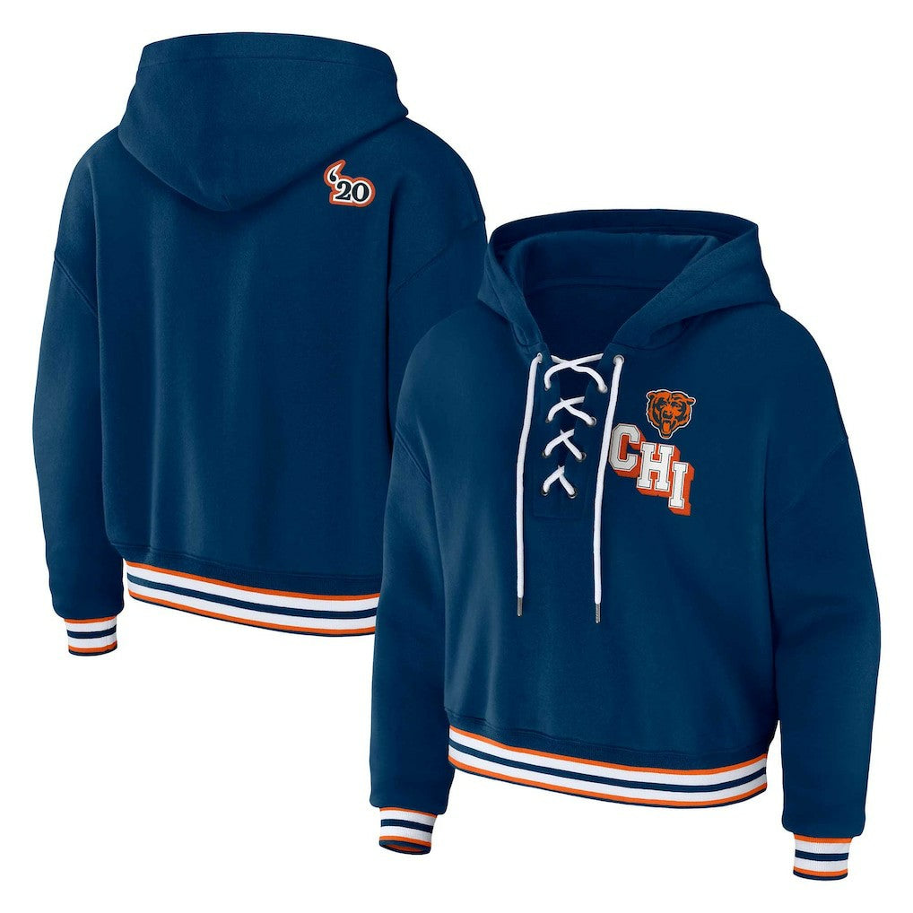 Chicago Bears WEAR by Erin Andrews Women's Plus Size Lace-Up Pullover Hoodie Navy - NFL