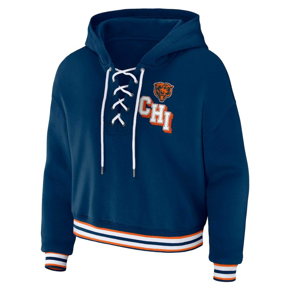 Chicago Bears WEAR by Erin Andrews Women's Plus Size Lace-Up Pullover Hoodie Navy - NFL