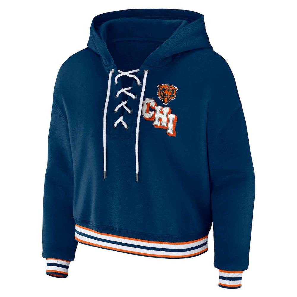 Chicago Bears WEAR by Erin Andrews Women's Plus Size Lace-Up Pullover Hoodie Navy - NFL