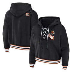 Cincinnati Bengals WEAR by Erin Andrews Women's Plus Size Lace-Up Pullover Hoodie Black - NFL