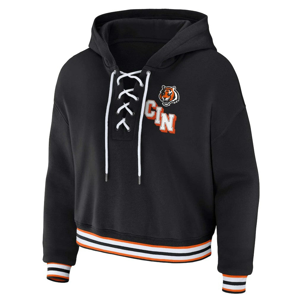 Cincinnati Bengals WEAR by Erin Andrews Women's Plus Size Lace-Up Pullover Hoodie Black - NFL