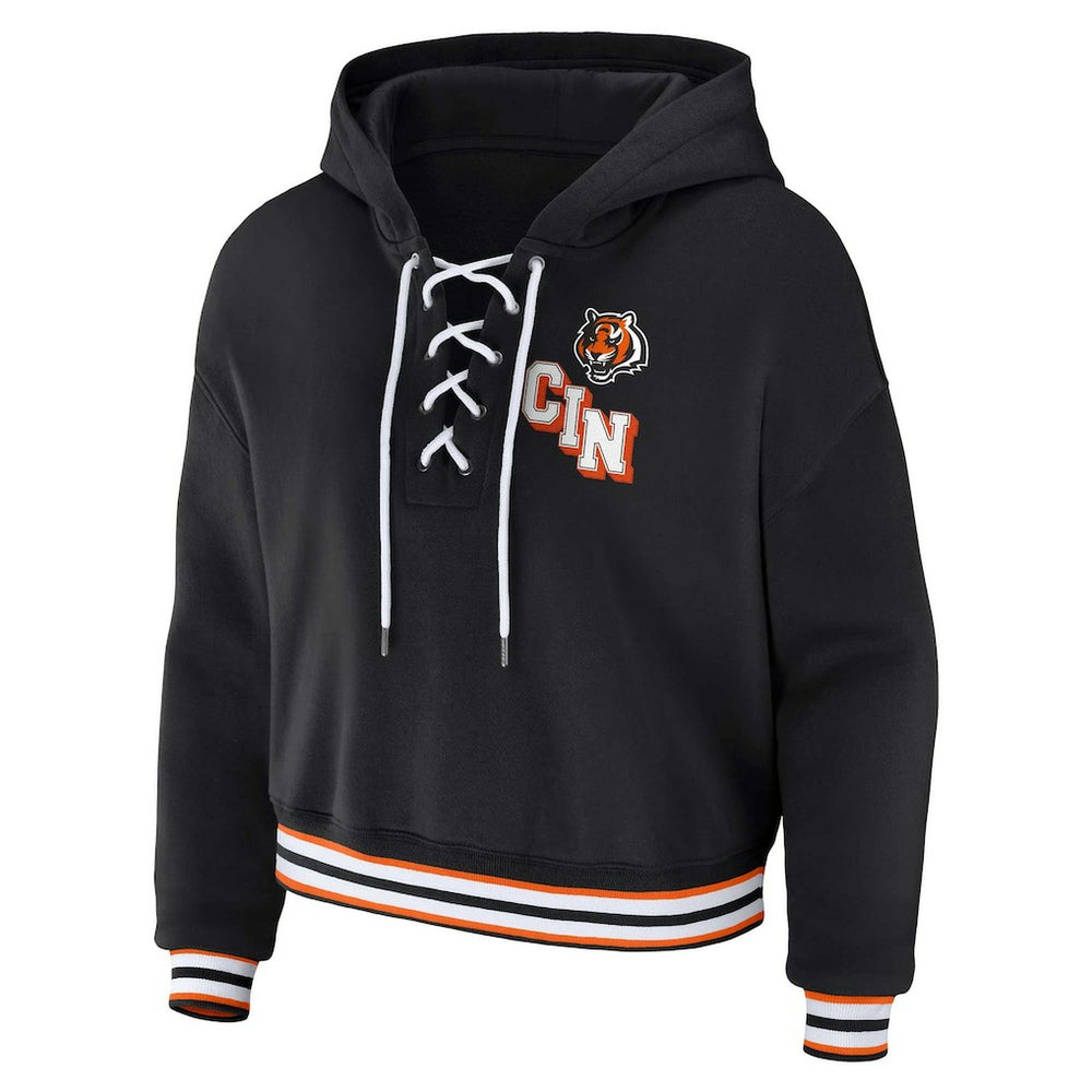 Cincinnati Bengals WEAR by Erin Andrews Women's Plus Size Lace-Up Pullover Hoodie Black - NFL