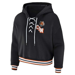 Cincinnati Bengals WEAR by Erin Andrews Women's Plus Size Lace-Up Pullover Hoodie Black - NFL