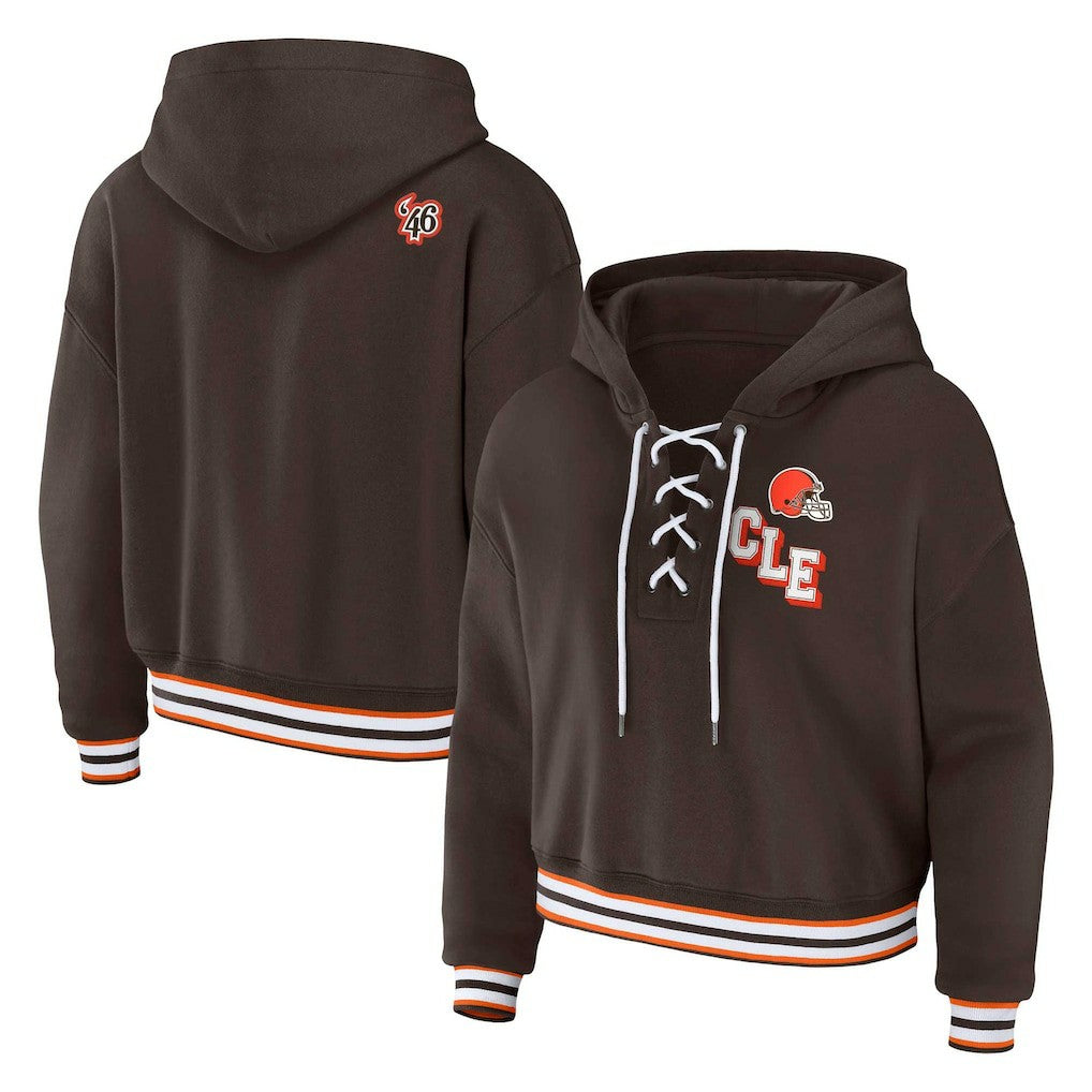 Cleveland Browns WEAR by Erin Andrews Women's Plus Size Lace-Up Pullover Hoodie Brown - NFL