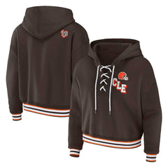 Cleveland Browns WEAR by Erin Andrews Women's Plus Size Lace-Up Pullover Hoodie Brown - NFL