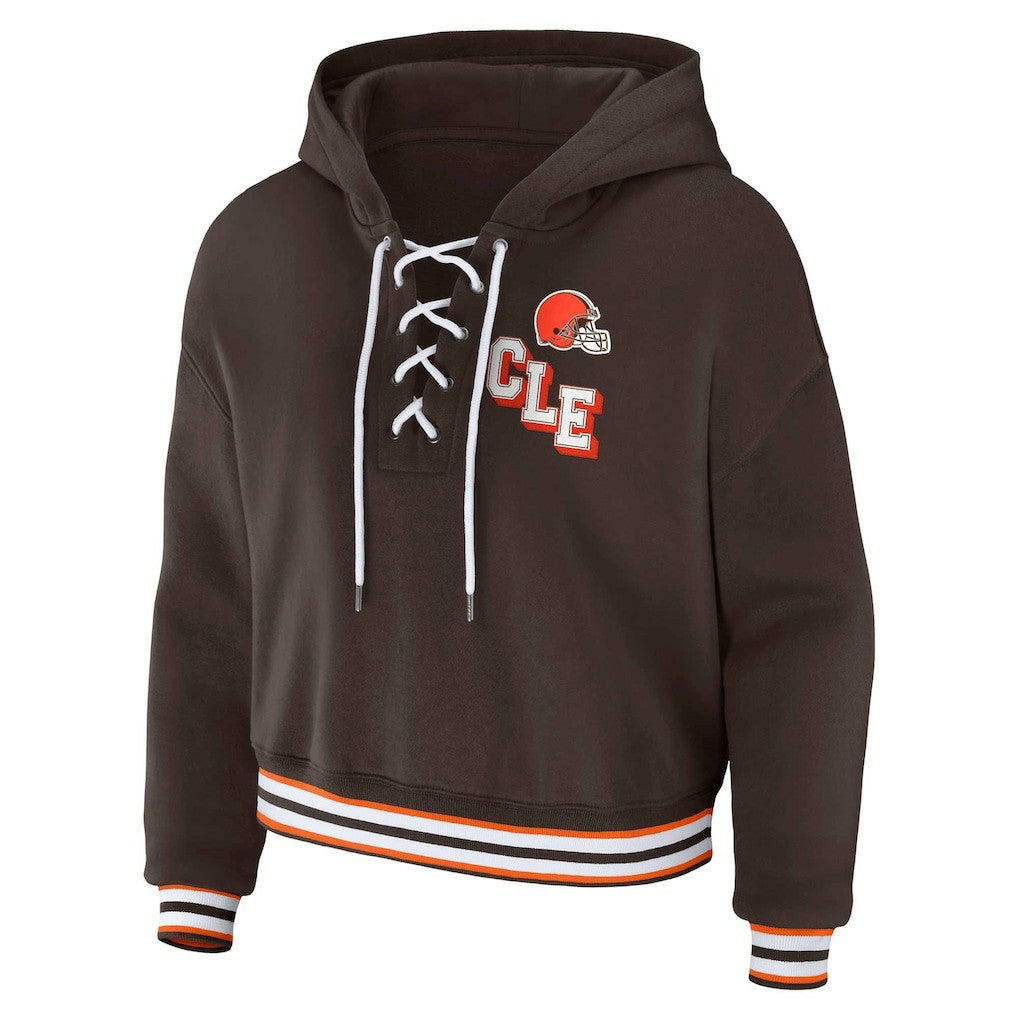 Cleveland Browns WEAR by Erin Andrews Women's Plus Size Lace-Up Pullover Hoodie Brown - NFL