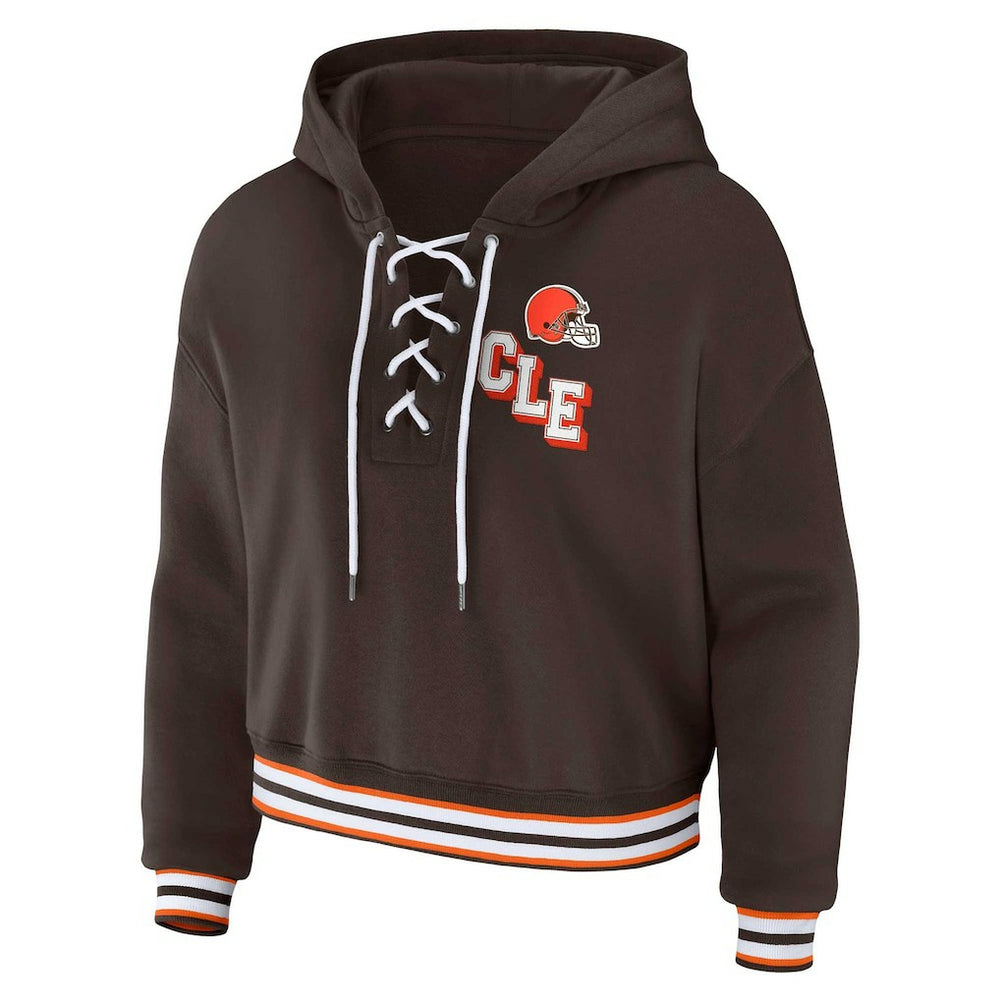 Cleveland Browns WEAR by Erin Andrews Women's Plus Size Lace-Up Pullover Hoodie Brown - NFL