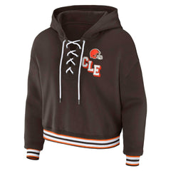 Cleveland Browns WEAR by Erin Andrews Women's Plus Size Lace-Up Pullover Hoodie Brown - NFL