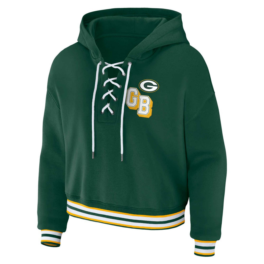 Green Bay Packers WEAR by Erin Andrews Women's Plus Size Lace-Up Pullover Hoodie Green - NFL