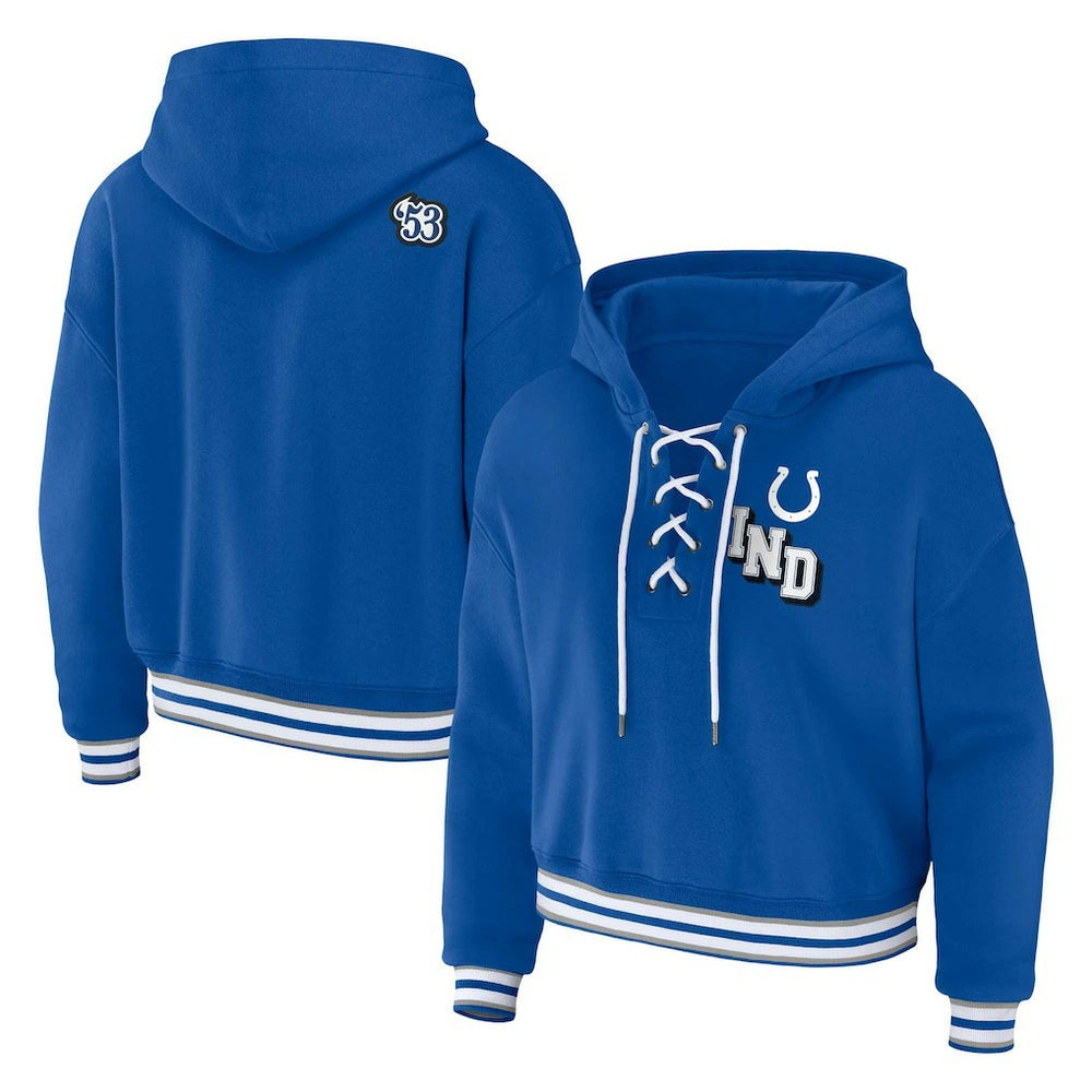 Indianapolis Colts WEAR by Erin Andrews Women's Plus Size Lace-Up Pullover Hoodie Royal - NFL