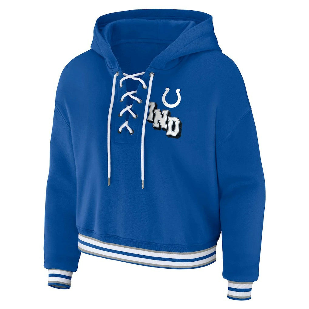 Indianapolis Colts WEAR by Erin Andrews Women's Plus Size Lace-Up Pullover Hoodie Royal - NFL