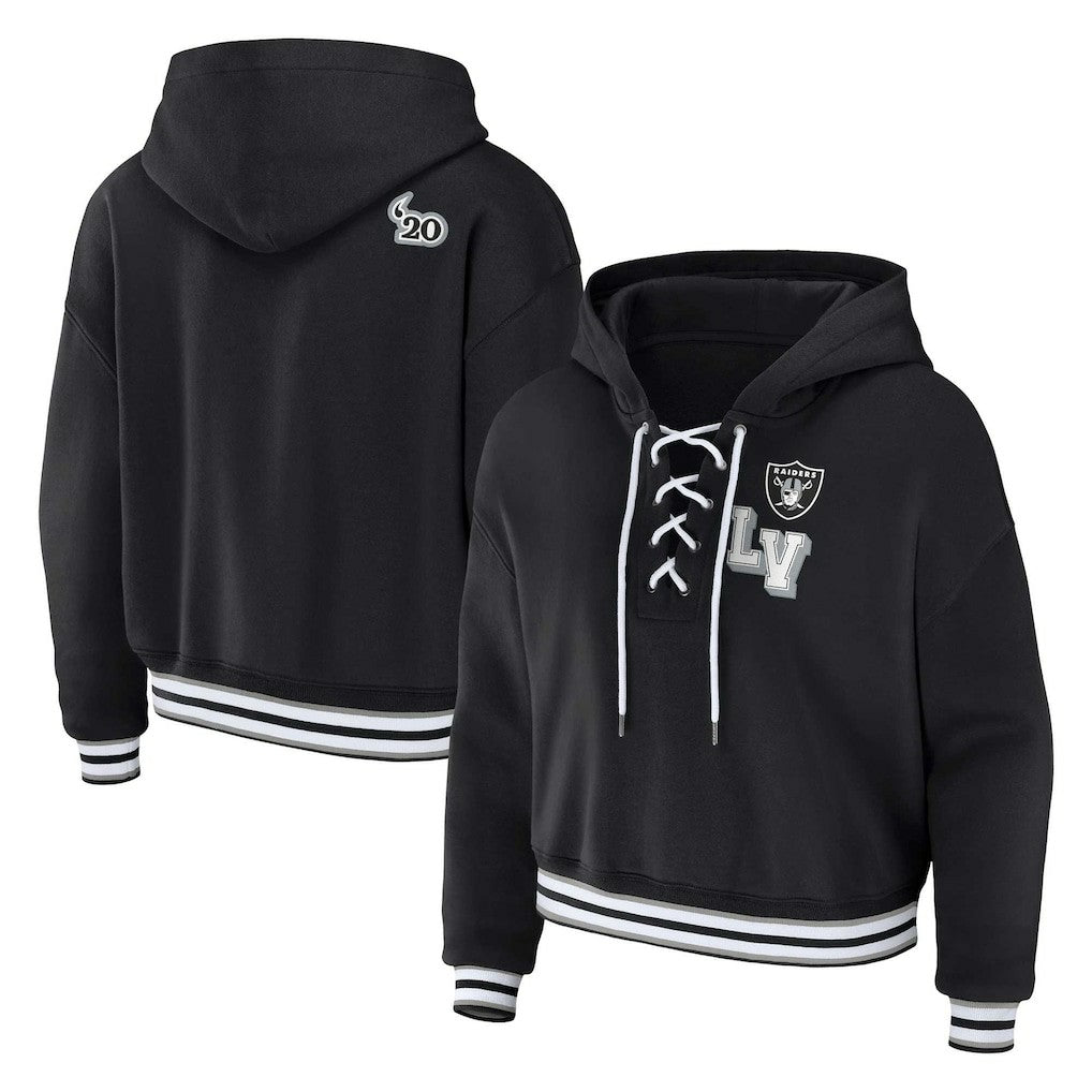 Las Vegas Raiders WEAR by Erin Andrews Women's Plus Size Lace-Up Pullover Hoodie Black - NFL
