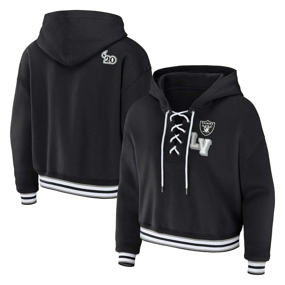 Las Vegas Raiders WEAR by Erin Andrews Women's Plus Size Lace-Up Pullover Hoodie Black - NFL