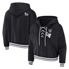 Las Vegas Raiders WEAR by Erin Andrews Women's Plus Size Lace-Up Pullover Hoodie Black - NFL