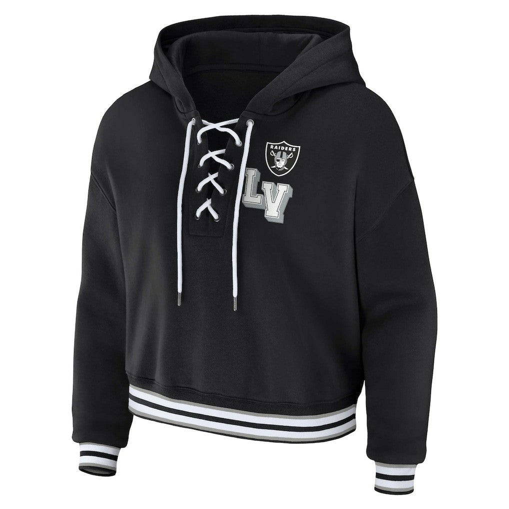 Las Vegas Raiders WEAR by Erin Andrews Women's Plus Size Lace-Up Pullover Hoodie Black - NFL