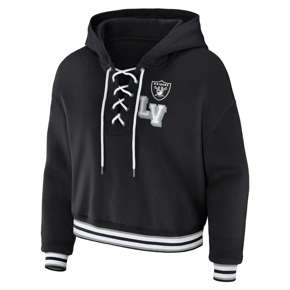 Las Vegas Raiders WEAR by Erin Andrews Women's Plus Size Lace-Up Pullover Hoodie Black - NFL
