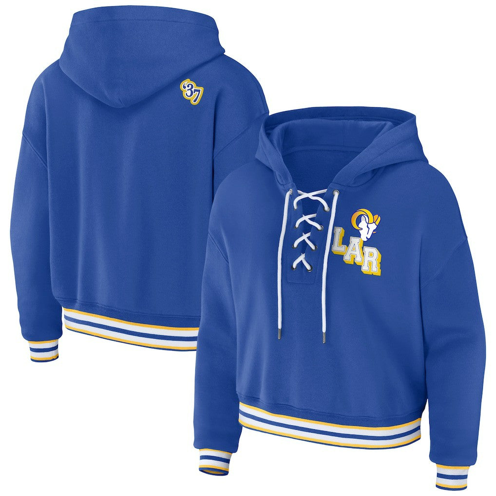 Los Angeles Rams WEAR by Erin Andrews Women's Plus Size Lace-Up Pullover Hoodie Royal - NFL