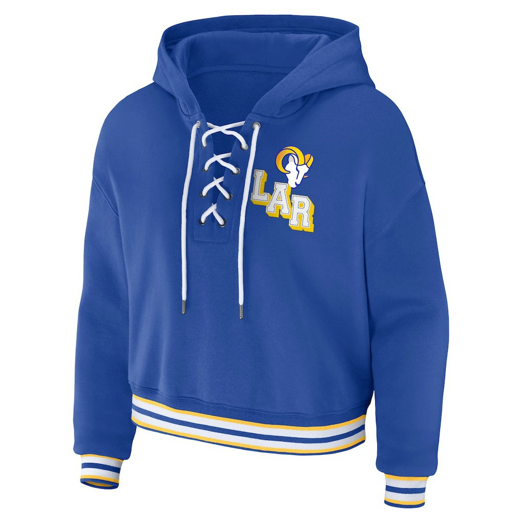Los Angeles Rams WEAR by Erin Andrews Women's Plus Size Lace-Up Pullover Hoodie Royal - NFL