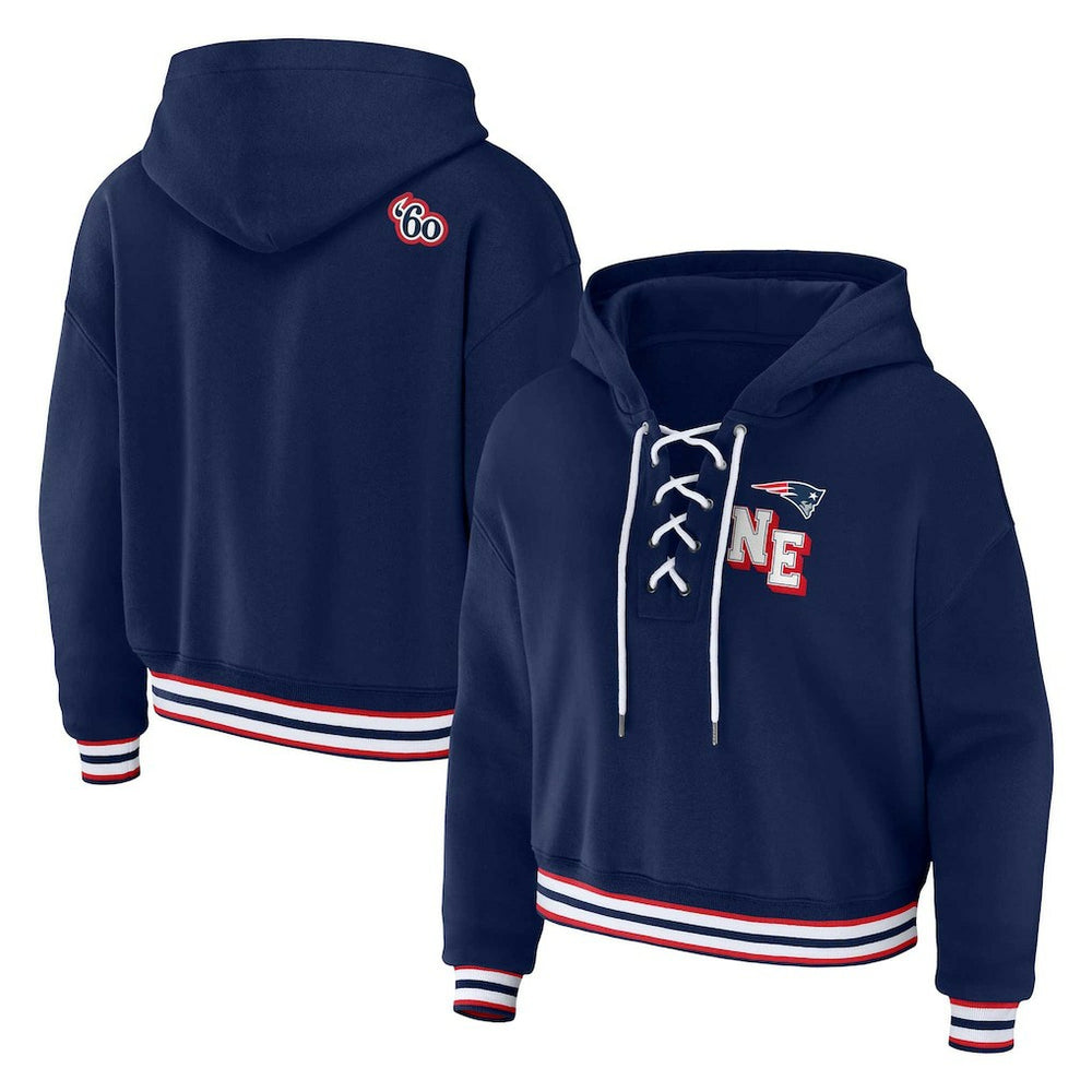 New England Patriots WEAR by Erin Andrews Women's Plus Size Lace-Up Pullover Hoodie Navy - NFL