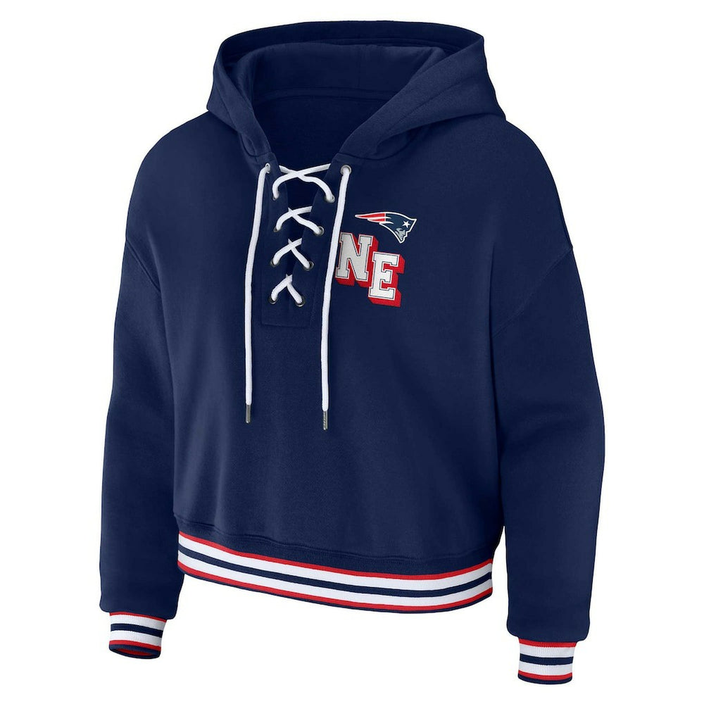 New England Patriots WEAR by Erin Andrews Women's Plus Size Lace-Up Pullover Hoodie Navy - NFL
