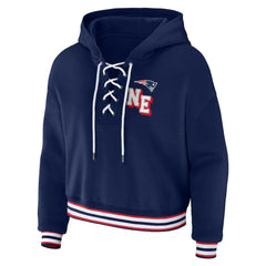 New England Patriots WEAR by Erin Andrews Women's Plus Size Lace-Up Pullover Hoodie Navy - NFL