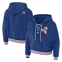 New York Giants WEAR by Erin Andrews Women's Plus Size Lace-Up Pullover Hoodie Royal - NFL