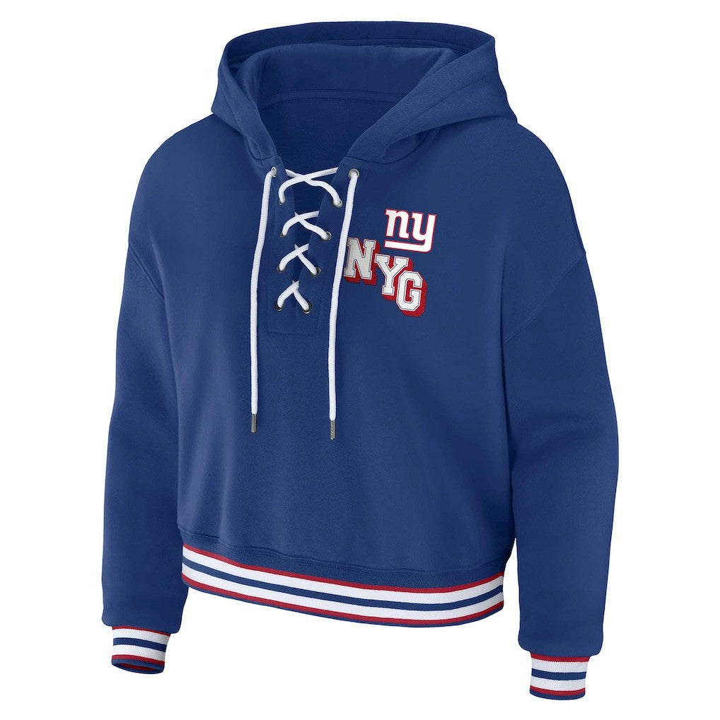 New York Giants WEAR by Erin Andrews Women's Plus Size Lace-Up Pullover Hoodie Royal - NFL