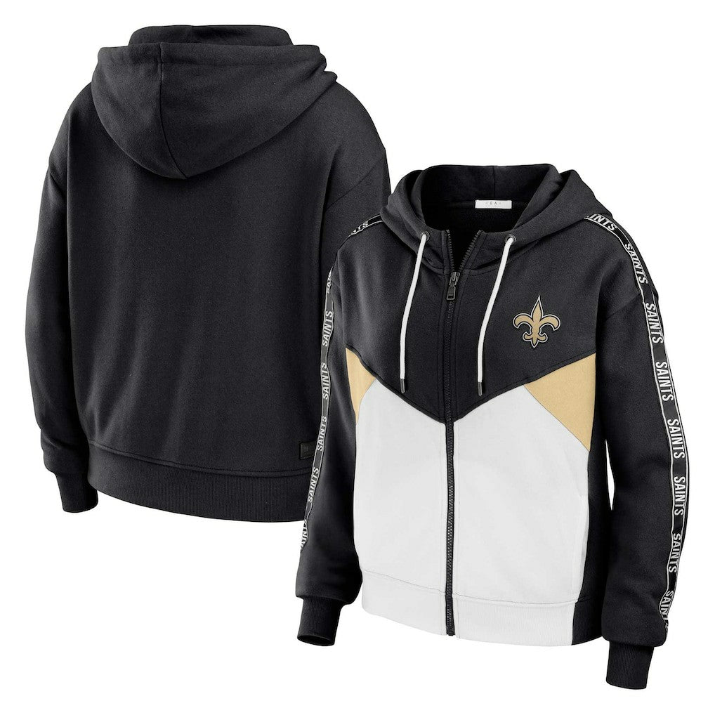 New Orleans Saints WEAR by Erin Andrews Women's Plus Size Color Block Full-Zip Hoodie Black/White - NFL
