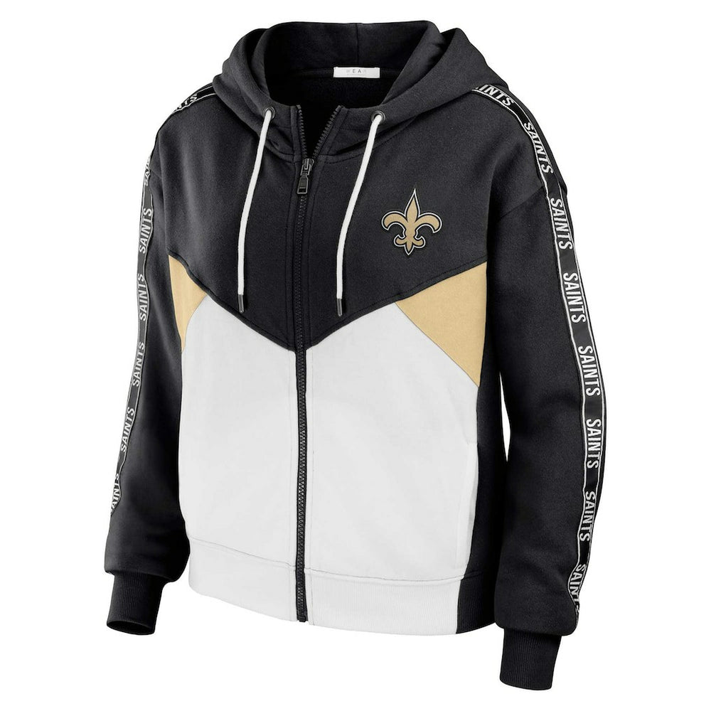 New Orleans Saints WEAR by Erin Andrews Women's Plus Size Color Block Full-Zip Hoodie Black/White - NFL