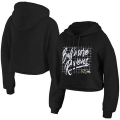 Baltimore Ravens WEAR by Erin Andrews Women's Domestic Cropped Pullover Hoodie Black - NFL