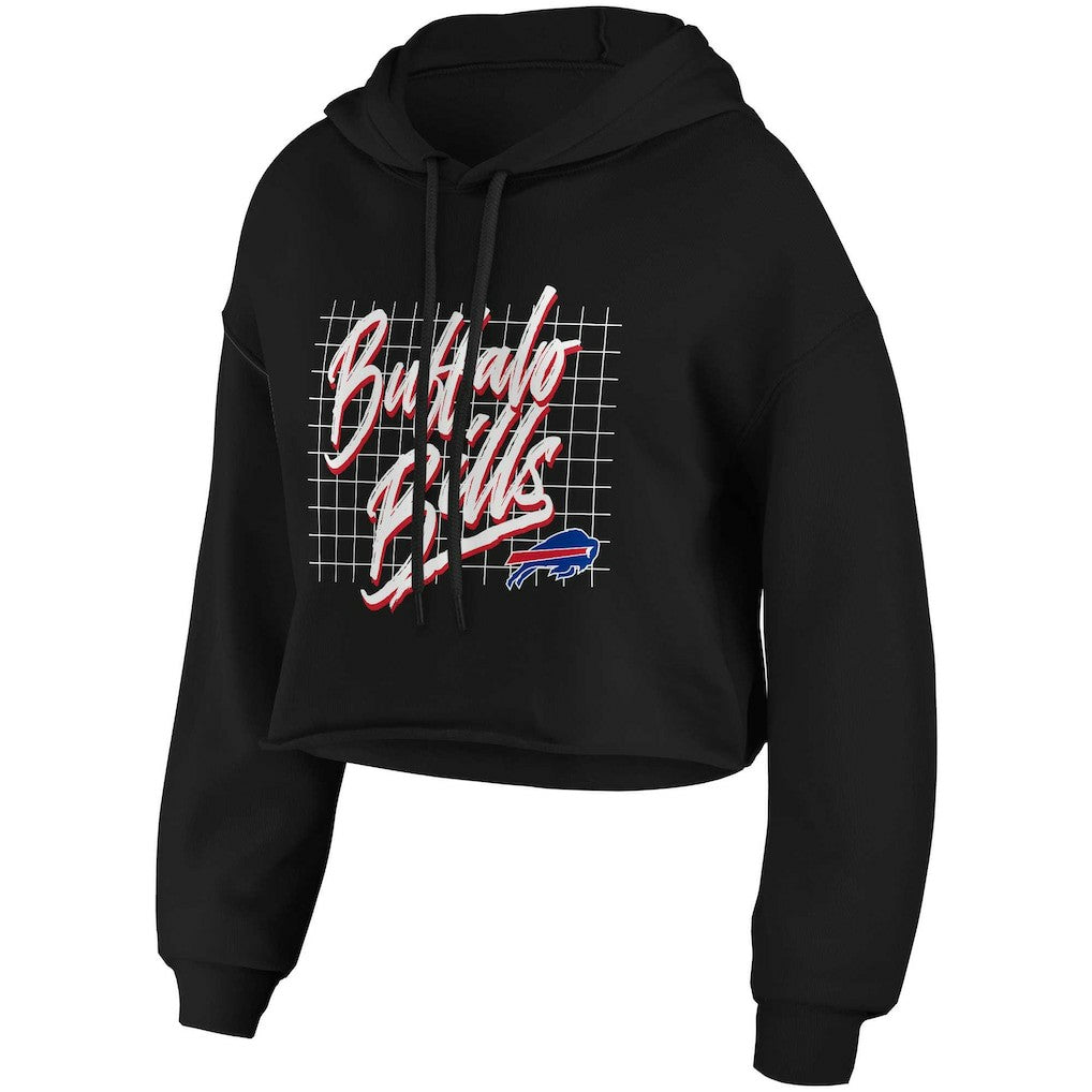 Buffalo Bills WEAR by Erin Andrews Women's Domestic Cropped Pullover Hoodie Black - NFL