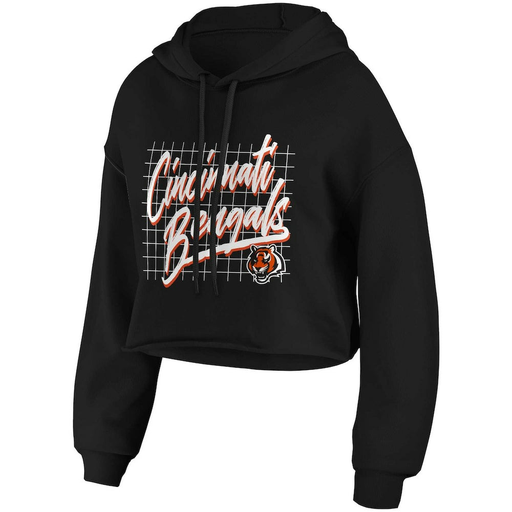 Cincinnati Bengals WEAR by Erin Andrews Women's Domestic Cropped Pullover Hoodie Black - NFL
