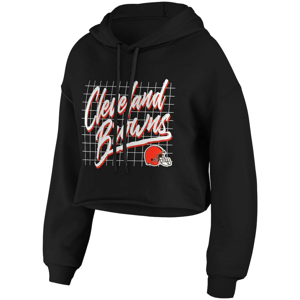 Cleveland Browns WEAR by Erin Andrews Women's Domestic Cropped Pullover Hoodie Black - NFL