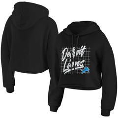 Detroit Lions WEAR by Erin Andrews Women's Domestic Cropped Pullover Hoodie Black - NFL