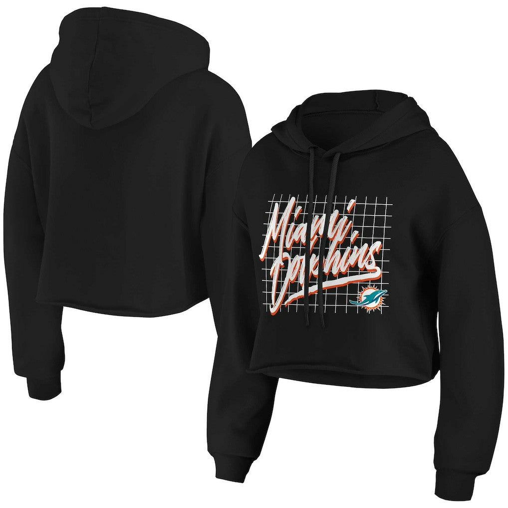 Miami Dolphins WEAR by Erin Andrews Women's Domestic Cropped Pullover Hoodie Black - NFL